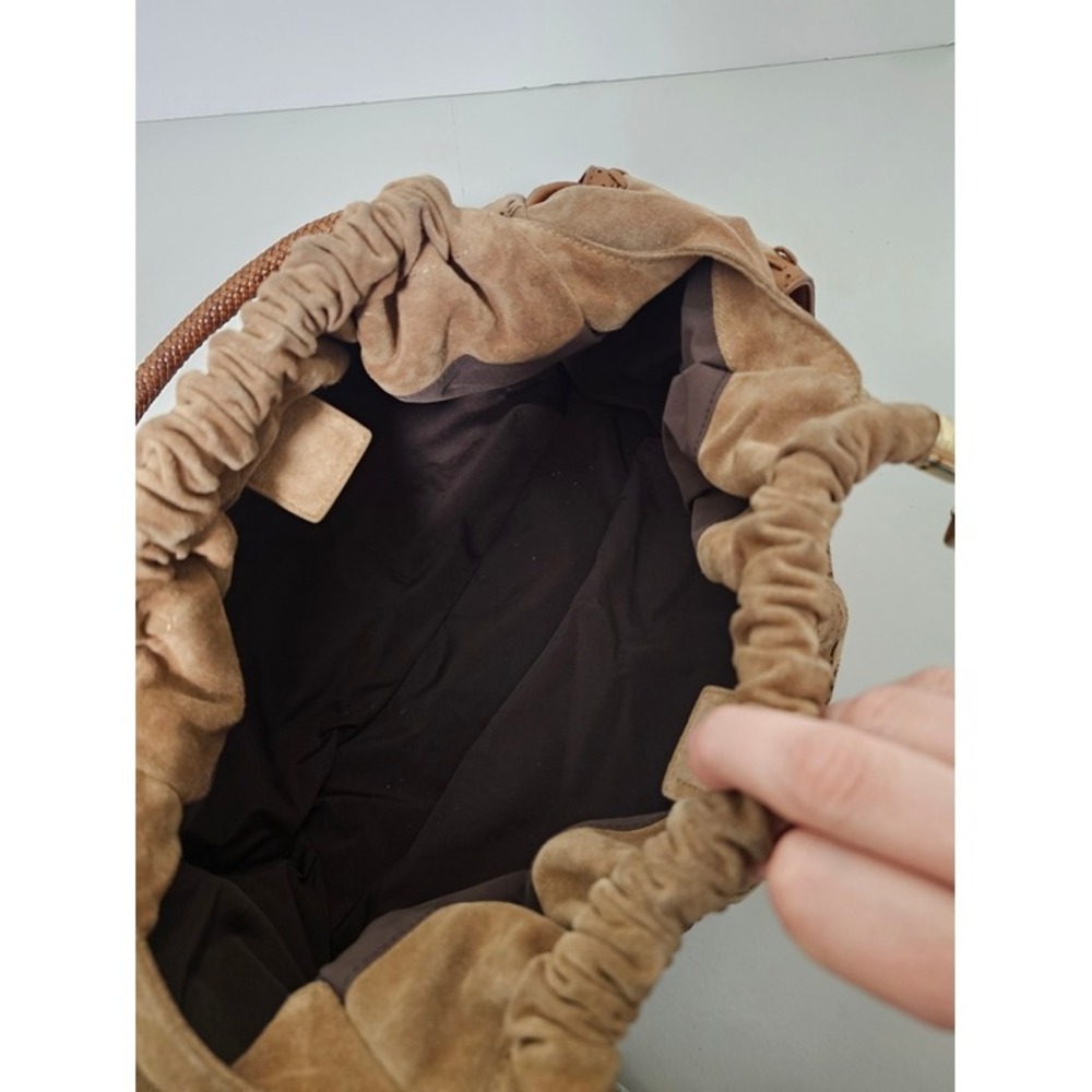 Cole Haan Brown Floral Embossed Suede Hobo Bag - Picture 6 of 14